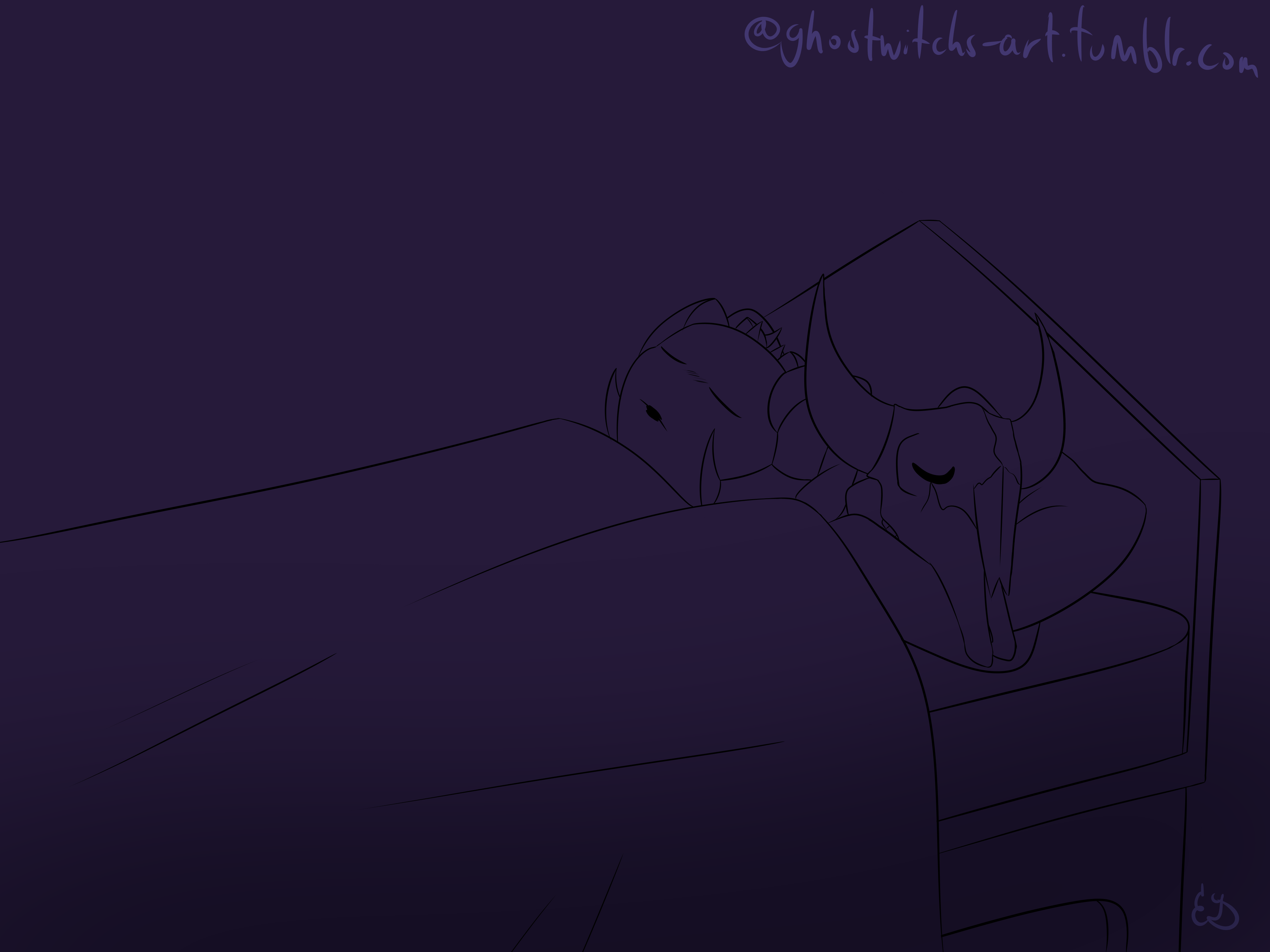 Diana and Death are sleeping in bed.